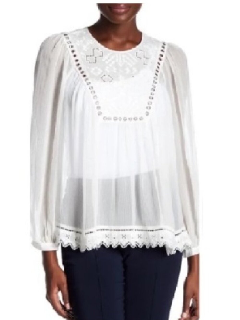 🇨🇦 Rebecca Taylor Embroidered Peasant 100% Silk Blouse